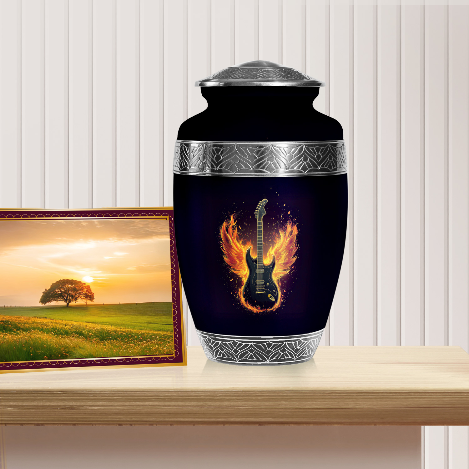 YATSKIA Flaming Angel Wings Guitar Urns For Human Ashes Adult Man And Women, Memorial Urns For Ashes Adult Female And Male, (200 Cubic, Large 10 Inch)