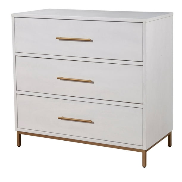 34 Inch 3 Drawer Wooden Chest With Metal Base Small White Bm230753, Pottery Barn Farmhouse Dresser Drawer Removal