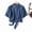 Dark blue mid-sleeved, variant on Women's Denim Shirt with Detachable Tie Bow, 3/4 Length Flutter Sleeves, Lightweight Chiffon Capelet Short Jacket