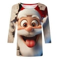 thumbnail image 4 of Ounisa Christmas Shirts for Women Funny Snowflake Elkhorn Santa Claus Plus Size 3/4 Sleeve Tops Cute Crewneck Vacation Christmas Tree Shirt, 4 of 5