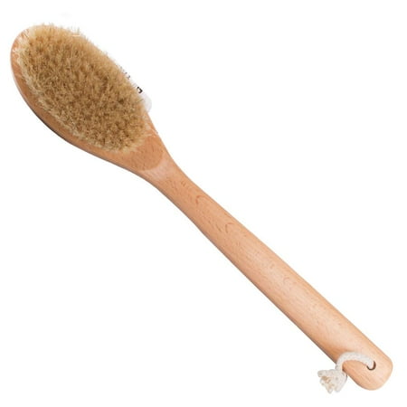 GLiving Handle -  Back Scratcher Brush, Bath and Shower Cellulite Brush Gift  Best Bath Dry Body Brush -Natural Boar Bristles Shower Back Scrubber With Long Handle for Cellulite, (Best Exercises For Cellulite On Back Of Thighs)