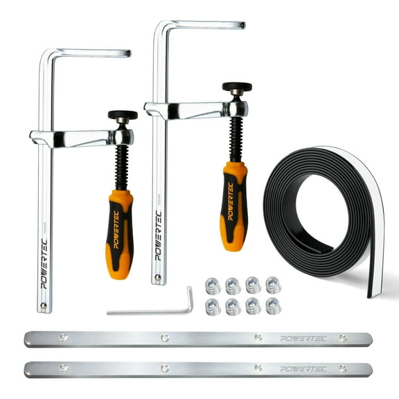 POWERTEC Track Saw Guide Rail Accessory Kit for Festool, Makita and DeWalt, Includes 55" Guide Rail Splinter Guard Replacement Strip, 2PK 7" Track Saw Clamps and 2PK Guide Rail Connectors (72046)