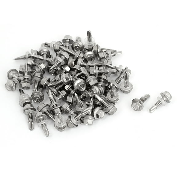 Unique Bargains 60Pcs M5.5 x 19mm Roofing Flanged Hex Washer Head Self-Drilling Screws