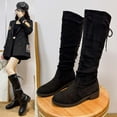 thumbnail image 6 of Knee High Boots for Women Low Heel Stretchy Fuax Suede Round Toe Side Zipped Winter Boot (Black 39), 6 of 8