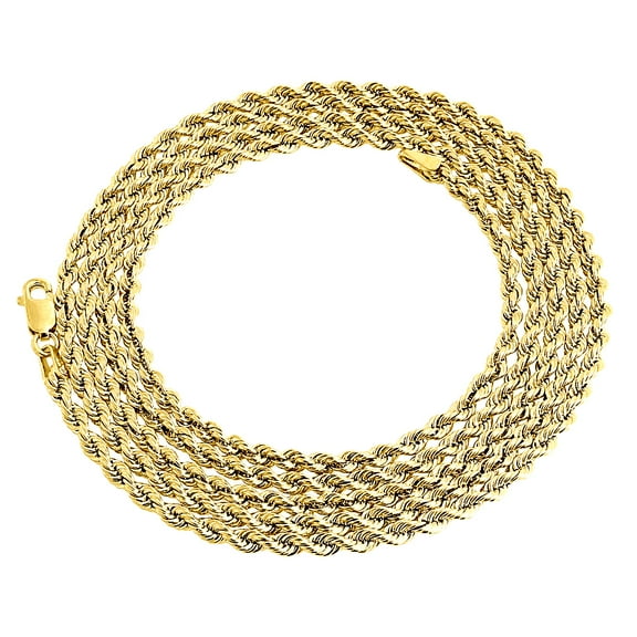 18K Yellow Gold Diamond Cut Solid Rope Chain 2.10mm Link Necklace 16 Inches