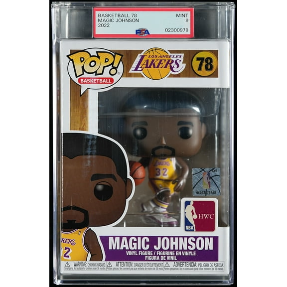 NBA, PSA Graded 9 MINT, Magic Johnson Collectible Vinyl Figure #78, Fully Encapsulated Bundle with Compatible Funko Pop! PSA Hard Protector Case