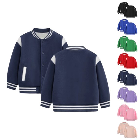 UDAUDU Kids Baseball Jackets Boys Girls Fit Varsity Jacket Casual Lightweight Button Color Block Cardigan School Bomber Coat Royal Blue 3-4 Years