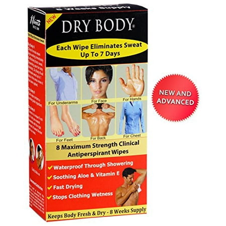 Body Dry Kleinert antisudorifique lingettes cliniques 15% Formule maximum. Arrêt et odeur Transpiration partout sur votre corps jusqu'à 7 jours - (8) Packets - 2 mois d'approvisionnement.