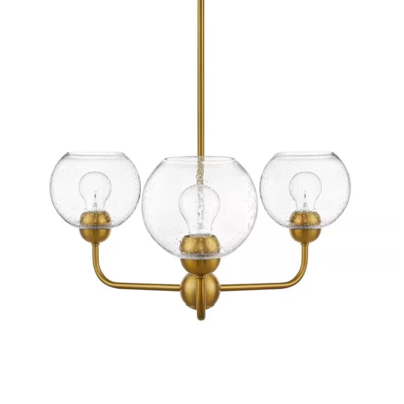 Ceybo Gold 3-Light Bathroom Chandelier with Seeded Glass Shades for Bedroom, Hallway, and Living Room