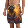 thumbnail image 2 of KLL Sunset Flower Meditating Raccoon Men's Casual Summer Beach Shorts Hawaiian Shorts with Pockets-3X-Large, 2 of 5