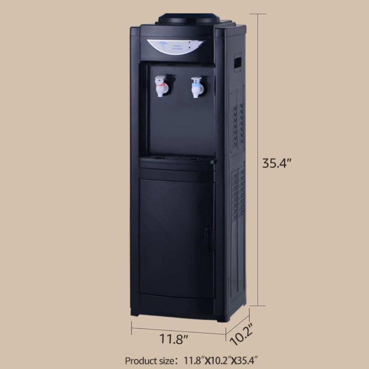 Water Cooler Dispenser, Hot&Cool Top Loading Water Dispenser 5 Gallons Water Coolers with Child Safety Lock Removable Drip Tray & Storage Cabinet(Black)