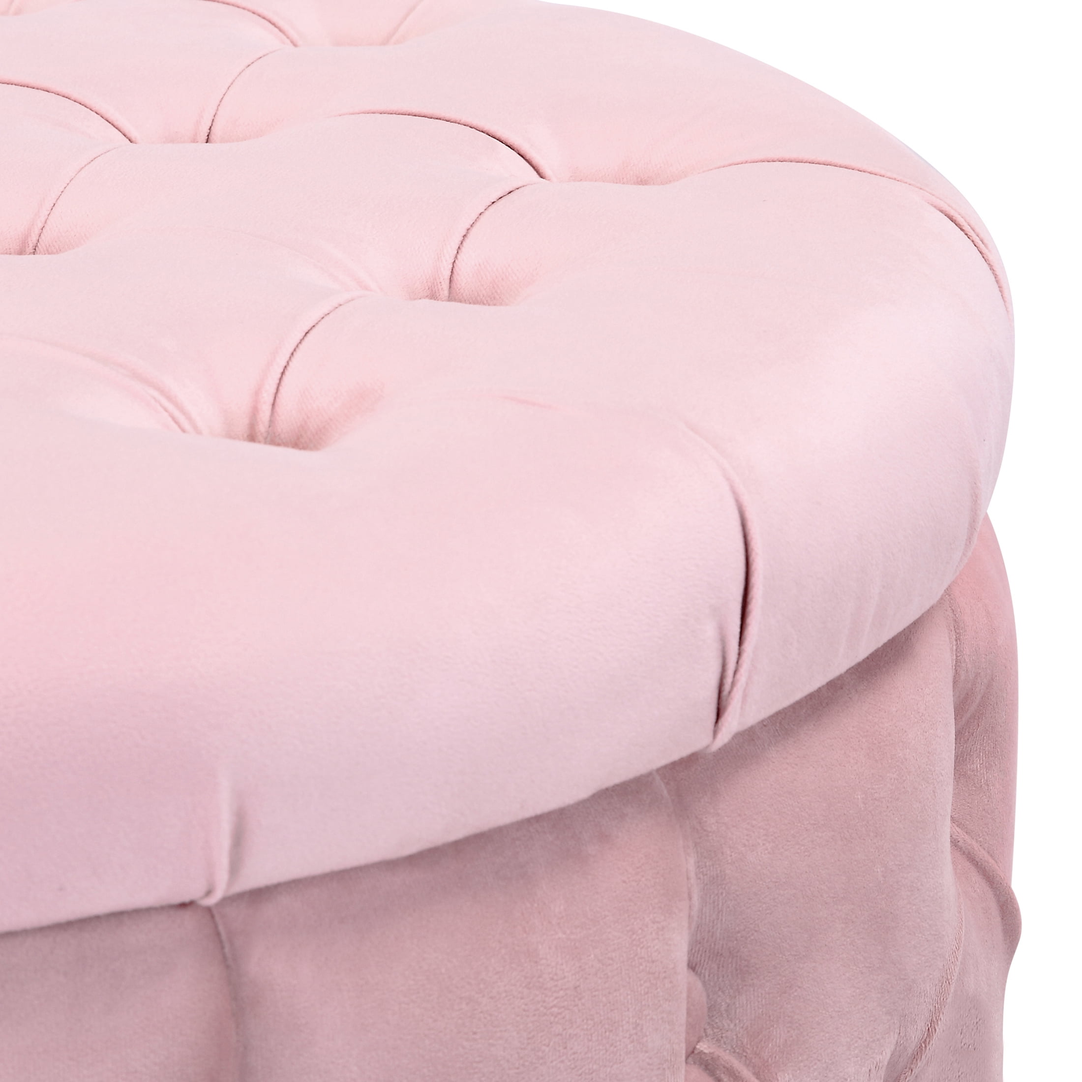 Costaelm Hank Round 29.5" Velvet Tufted Storage Ottoman, Pink