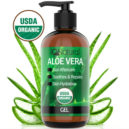 USDA Organic Aloe Vera Gel - 100% Pure and Natural Cold Pressed - Certified Organic Aloe for Healthy Skin, Hair & After Sun Relief - Made from Aloe Vera Juice Straight from the Plant [8oz