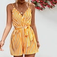 thumbnail image 2 of BLVB Womens Summer Jumpsuit Striped V Neck Spaghetti Strap Belted Shorts Rompers Casual Sleeveless Jumpsuit, 2 of 4