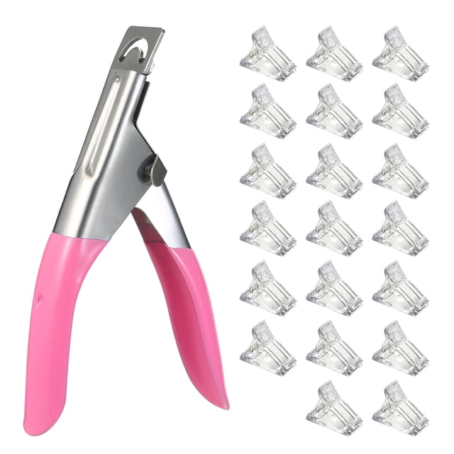 Graflsoa Professional Nail Clipper Set with 20 Plastic Nail Clips and Stainless Steel U-Shaped Trimmer for DIY Manicure