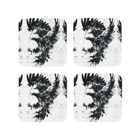 

Drink Coasters Set of 4 Abstract Eagle Ink Leather Coasters for Coffee Table Protector Heat Resistant Cute Coasters for Home Decor Housewarming Gifts Bar Kitchen 4 Inch Square