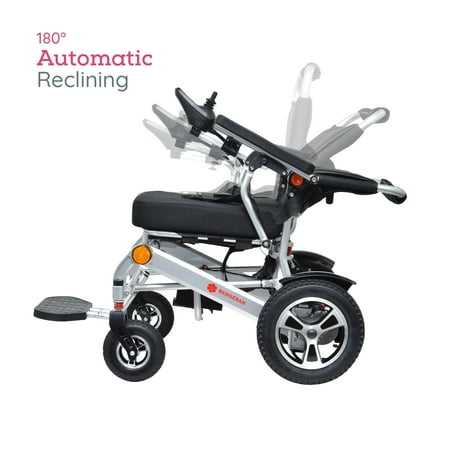 Thunderbolt Reclining Lightweight Electric Wheelchair – High-End Folding, Weatherproof, Dual Posi-Traction Motors, All Terrain – Motorized Wheelchair for All-Terrain Use (Silver, Automatic Recline)