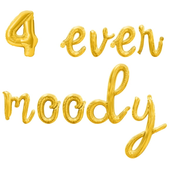 Cursive Script Letter and Number Balloons - 4 EVER MOODY 16" Inch Alphabet Letters Foil Mylar Balloon 4th Birthday Party Banner (Gold)