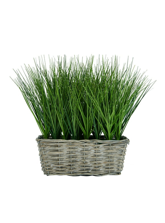 Elements Artificial 16-inch Soft Touch Grass Greenery with Woven Basket