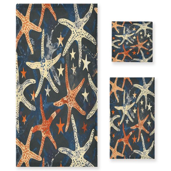 Three-Piece Towel Set Face Towel Towel Set Hand Towel Bath Towel Cotton Bath Towels Bath Towel Sets Hand Bath Towels Multicolor Starfish