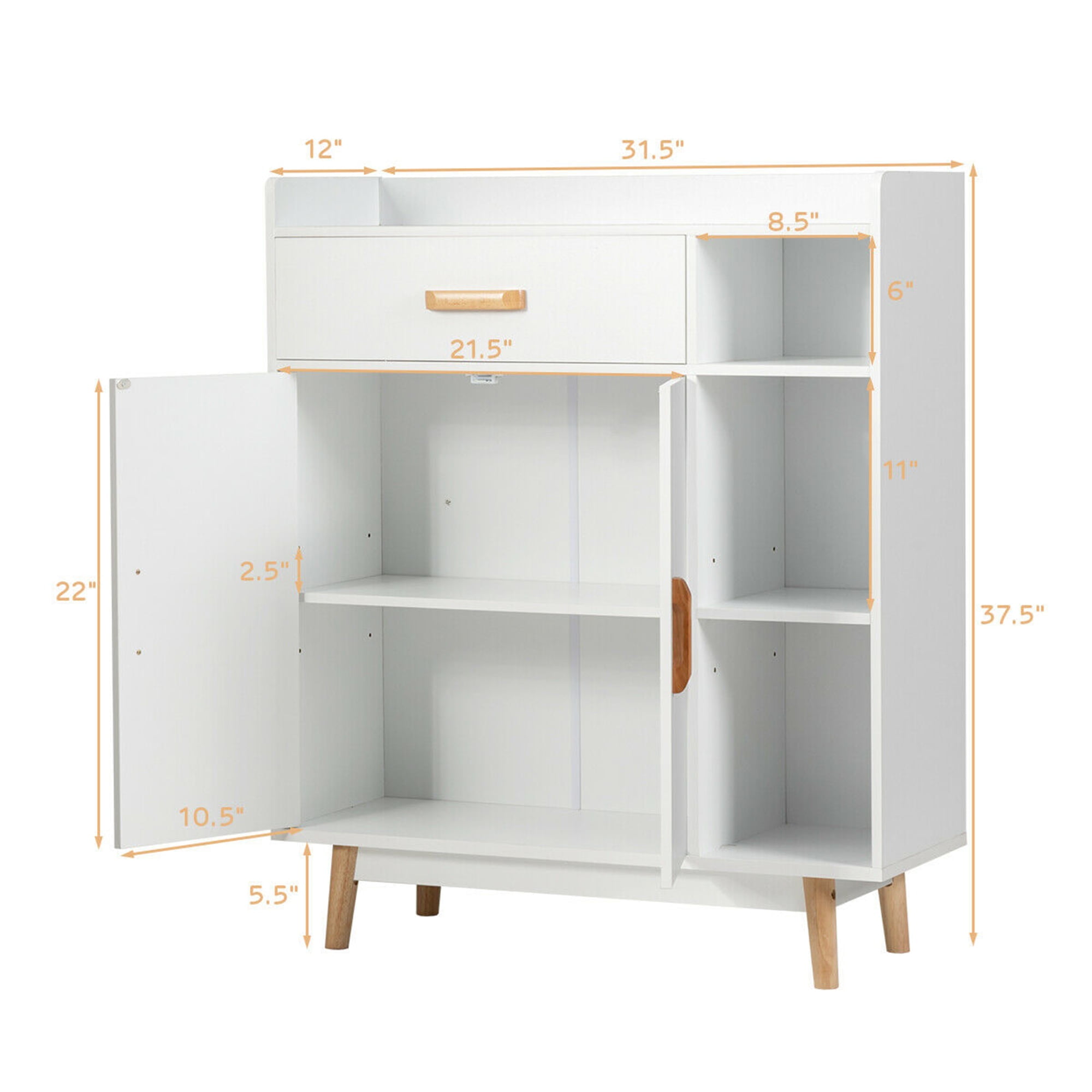 Gymax Floor Storage Cabinet Free Standing Cupboard Chest w/1 Drawer 2 Doors 3 Shelves