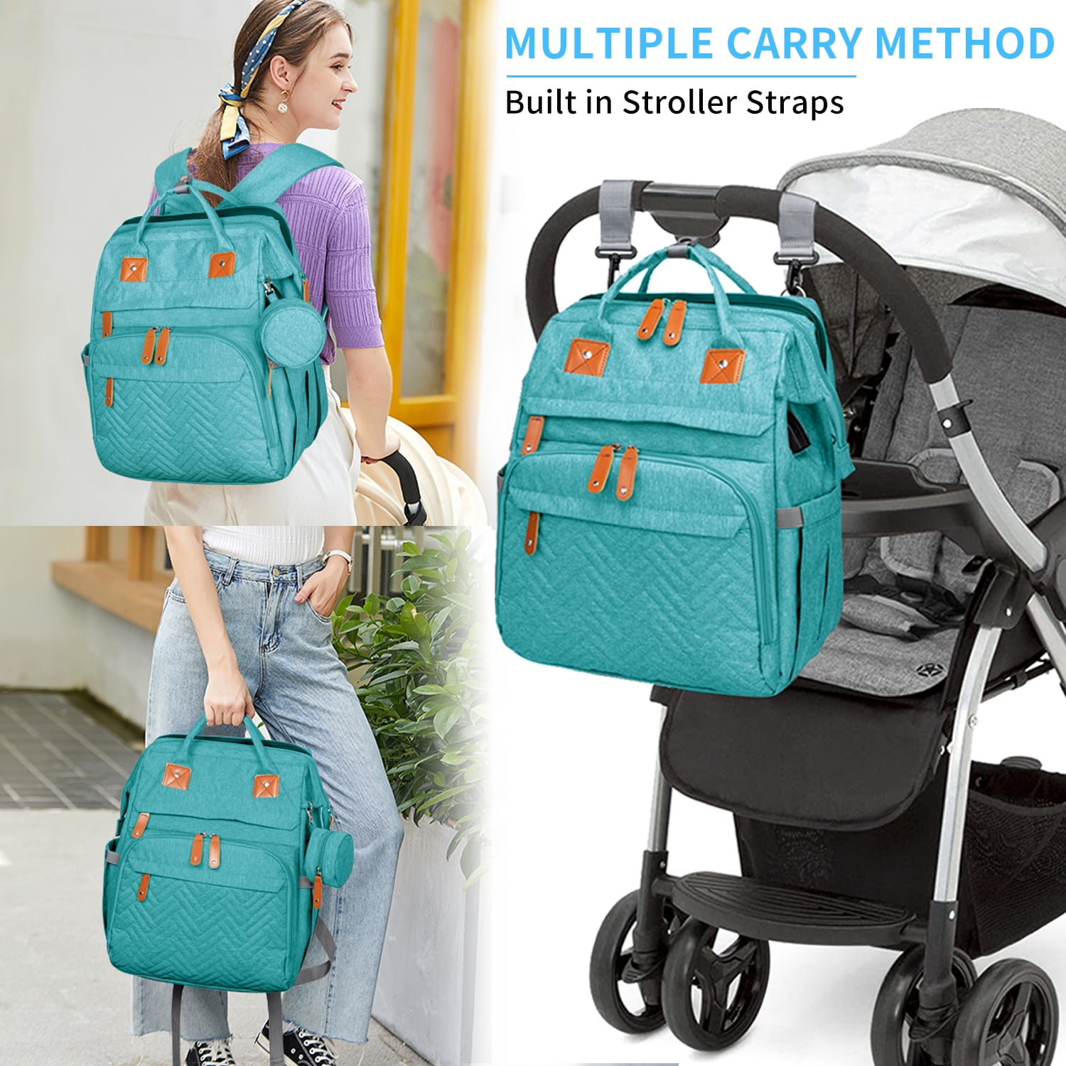 Kabaqoo Large Baby Diaper Bag, Multifunctional Baby Backpack with Changing Station Lake Blue