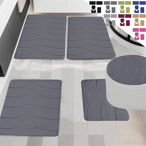Juego de alfombrillas de baño PRETXORVE, de espuma viscoelástica, 5 alfombrillas de baño universales, suaves, cómodas, con absorción de agua, antideslizantes, gruesas, lavables a máquina, fáciles de