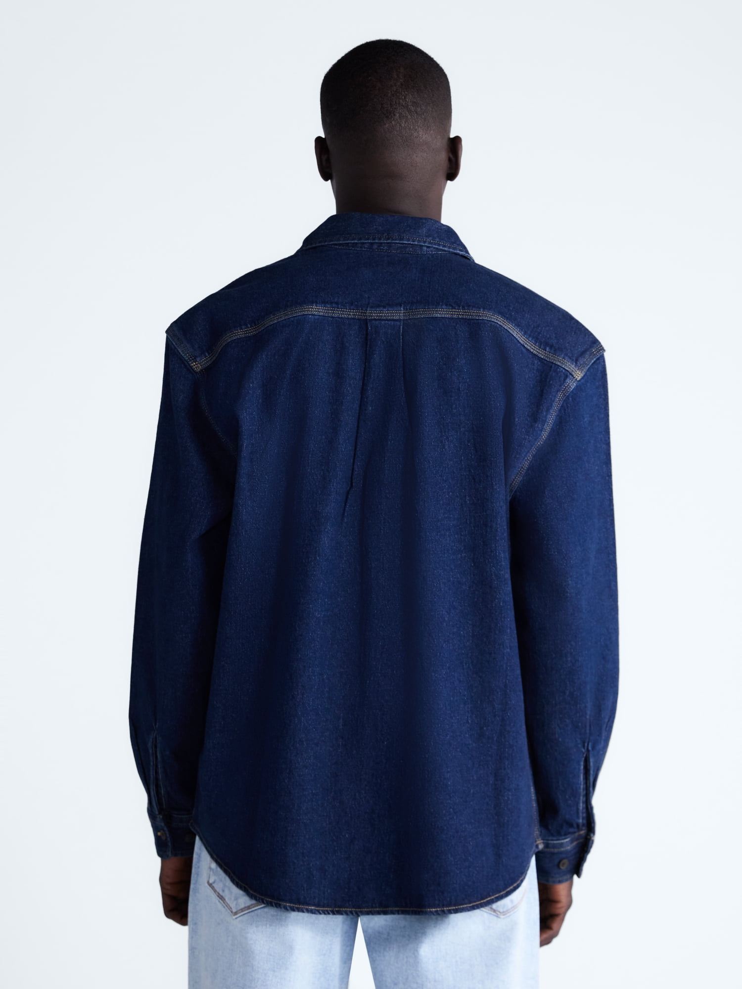 Free Assembly Men's Heavyweight Denim Shirt with Long Sleeves, Sizes S-2XL