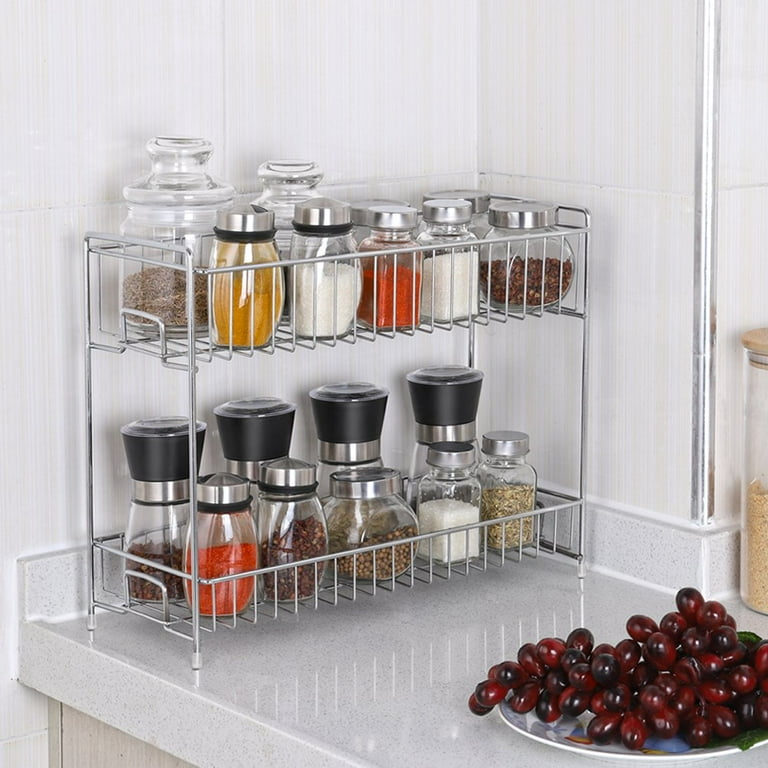 NEX Silver 2 Tier Standing Spice Jar Rack Kitchen Storage Organizer