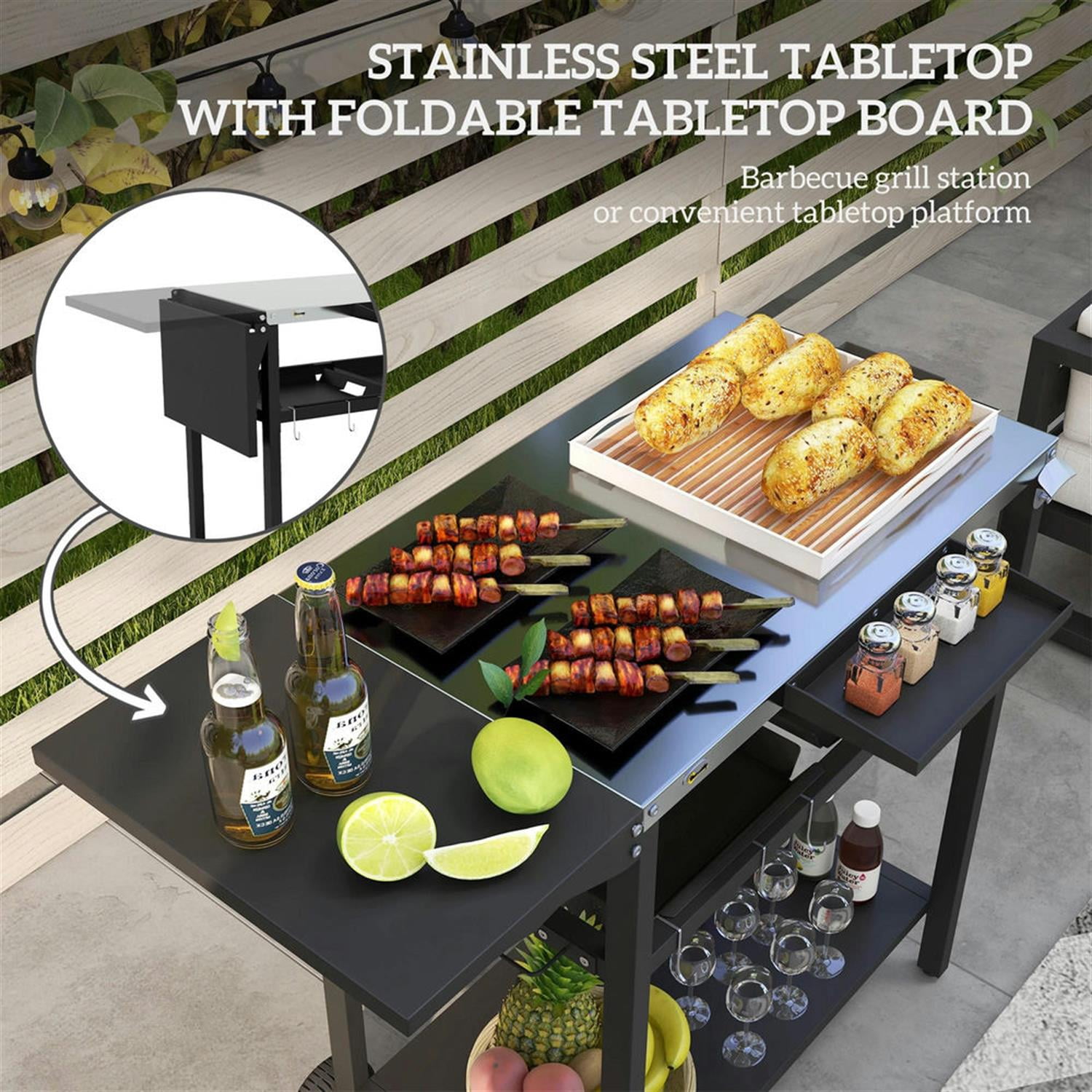 Demi Bonn 2-Tier Outdoor Bar Cart, Sturdy Stainless Steel Patio Serving Trolley for Poolside, Garden Accessories, Easy Assembly, Black