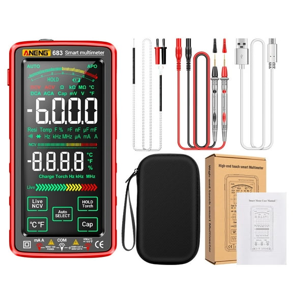 ANENG 683 6000 Counts Large Touch Screen Digital Multimeter Smart Anti-burn Rechargeable Universal Meter VA Reverse Display NCV Tester with Flashlight for Voltage Current Resistance Capacitance