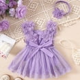 thumbnail image 4 of NIEWTR Baby Girl First Birthday Party Dress Cake Smash Outfit Newborn Princess Tulle Tutu Romper Puff Short Sleeve Bodysuit(A-Purple,12-18 Months), 4 of 6