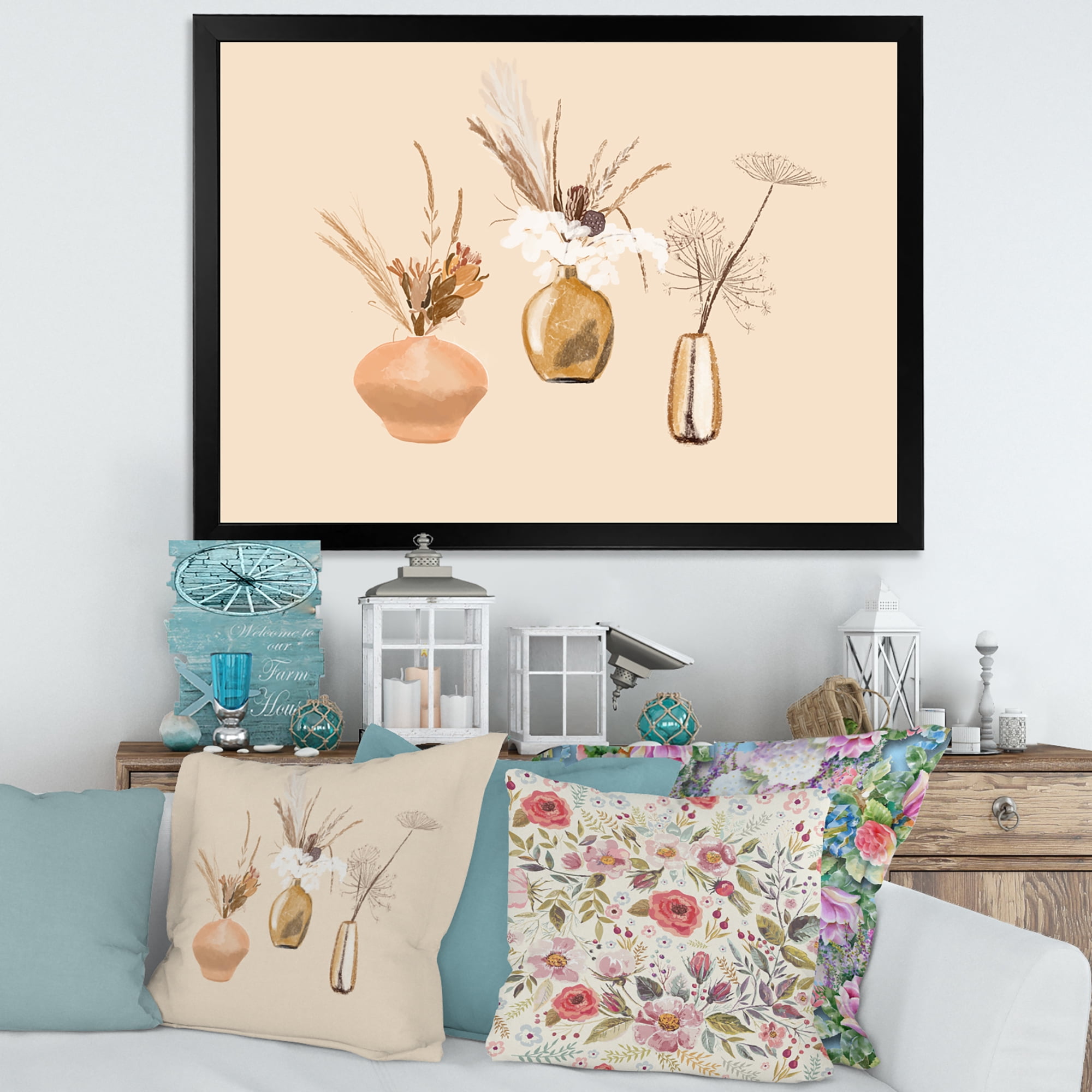 Designart 'Gold Vases With Bouquets Of Wildflowers I' Traditional Framed Art Print