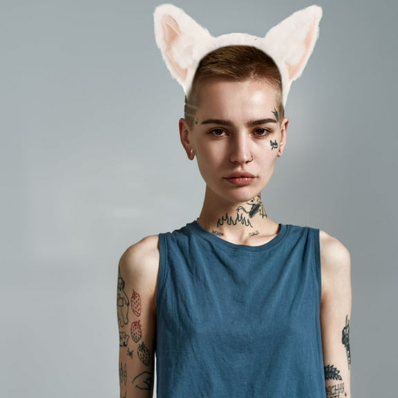 LOLIPPYY White Plush Ears Headband - Soft, Comfortable Animal Hair Accessory for Cosplay, Parties, and Dress Up Fun