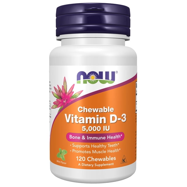 Suplemento de vitamina D-3 5000 UI 120 comprimidos masticables NOW
