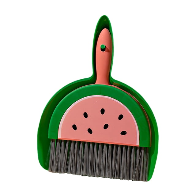2 Pcs/Set Broom Dustpan Set Fruit Pattern Small Portable Soft Bristles Keyboards Desktops Corners Mini Cleaning Set
