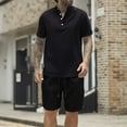 thumbnail image 2 of FRSASU Men's 2 Pieces Linen Set Henley Shirt Short Sleeve and Shorts Summer Beach Yoga Matching Outfits Black, 2 of 8
