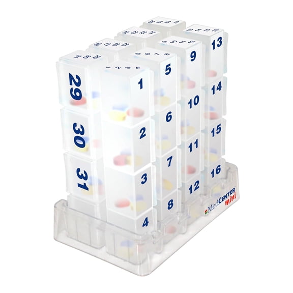 MEDCENTER 31-Day Medication and Vitamin Organizer for Kitchen and Bathroom, Travel Pill Holder