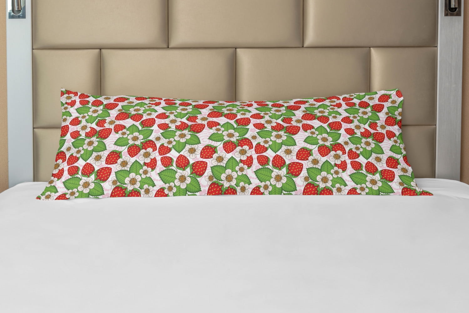 Floral Body Pillow Case Cover with Zipper, Strawberries with Flowers