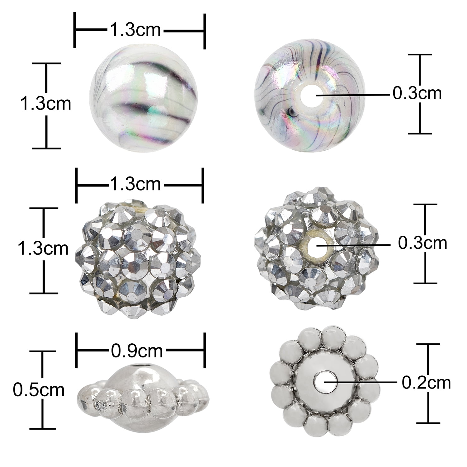 (2 pack) Cousin DIY 17-Inch Acrylic Shamballa Loose Bead Strand - 62 Silver and White Beads - Unisex Crafting Supplies
