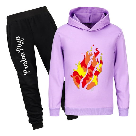 PrestonPlayz Kids Outfit Flame Hoodie and Jogger Pants Set Game Pullover Sweatshirt Clothing for Boys Girls