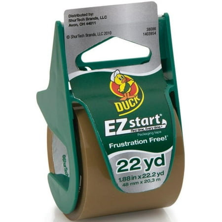 Duck EZ Start Packaging Tape With Dispenser, 1.88 in W x 22.2 yd L x 2.6 mil T, Tan