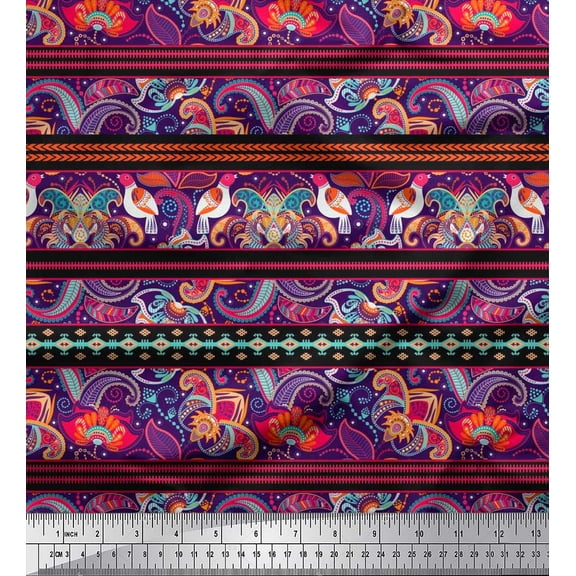 Soimoi Cotton Duck Fabric Bird,Stripe & Paisley Fabric Prints by Yard 42 Inch Wide