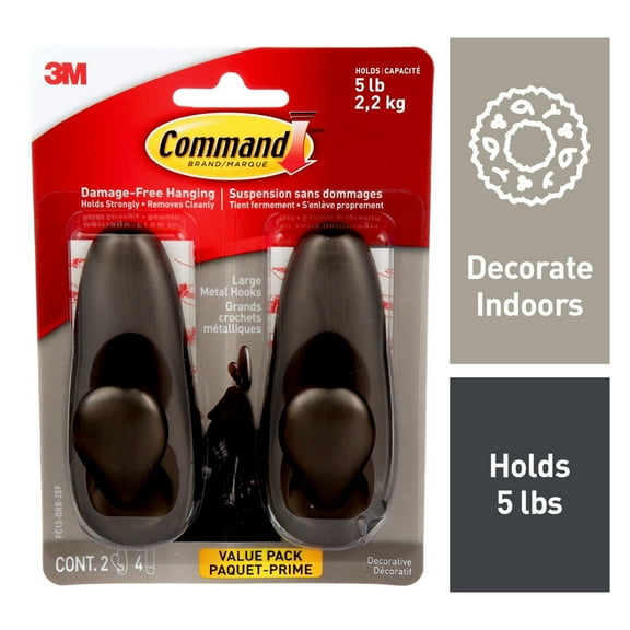 Command™ Large Forever Classic Oil Rubbed Bronze Metal Hook, FC13-ORB-2EF, 2 pack