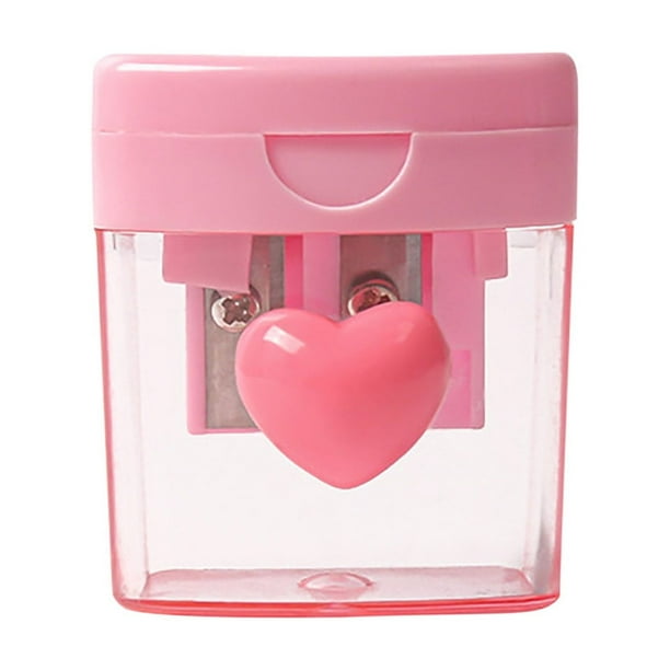Sacapuntas HWRETIE en forma de corazón,cuatro colores,doble agujero,giratorio,con tapa transparente,herramienta de papelería,material escolar y de oficina