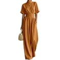 thumbnail image 4 of AJGRHE Women's Wide Leg Jumpsuits Summer Half Turtleneck Short Sleeve Wide Leg Jumpsuit Casual Solid Loose Long Pants Fashionable Piece Orange M, 4 of 5