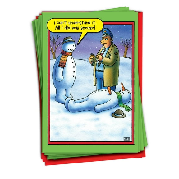 NobleWorks, Snowman Sneeze - 36 Funny Christmas Cards Boxed - Bulk Set, B5706-36