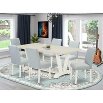 East West Furniture 7-Piece Dining Room Set Includes 6 Modern Chairs with Upholstered Seat and High Back and a Rectangular Dining Table - Linen White Finish