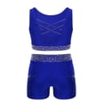 thumbnail image 4 of Hansber Kids Girls Cheerleading Outfits Shiny Rhinestones Dance Crop Top and Gymnastics Shorts Set Dancewear Blue 14, 4 of 7