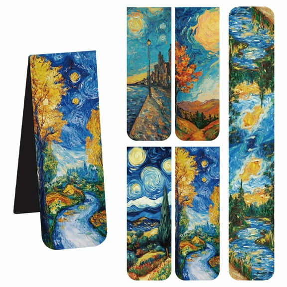 5Pcs Van Gogh Oil Painting Magnetic Bookmarks with Magnet Book Markers Page Clip for Students Teachers School Reading Enthusiast,0.78X2.36 inch